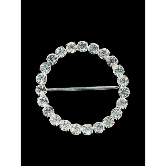 Vintage Silver Tone With Large Clear Rhinestones Sash Buckle (5262) - Picture 1 of 6